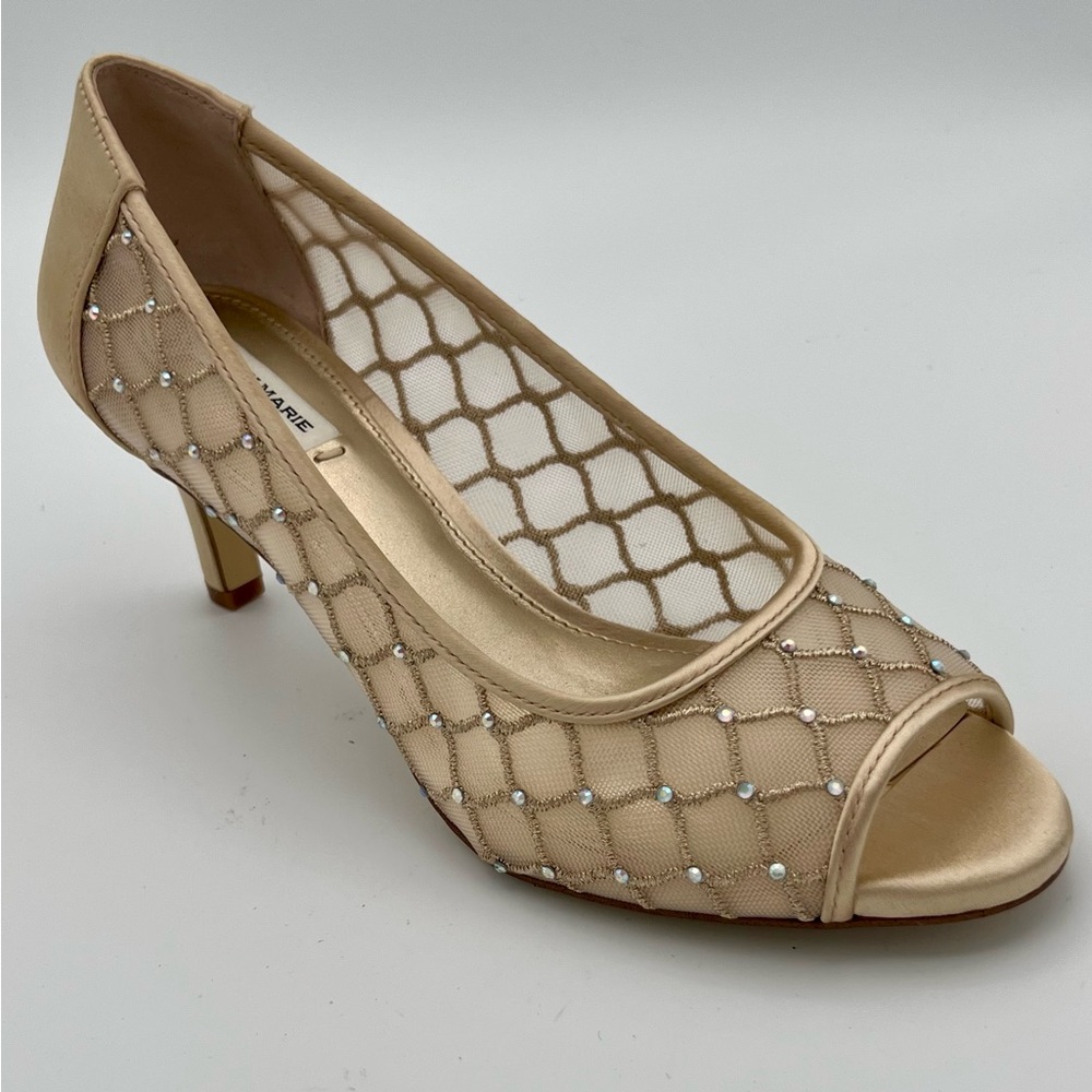 Alex Marie Bessika Rhinestone Detail Peep-Toe Mesh cloth Pumps Prom formal